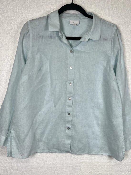 J. Jill Tops - J Jill Love Linen Top Womens M Petite Light Blue Long Sleeve Beach Resort Casual